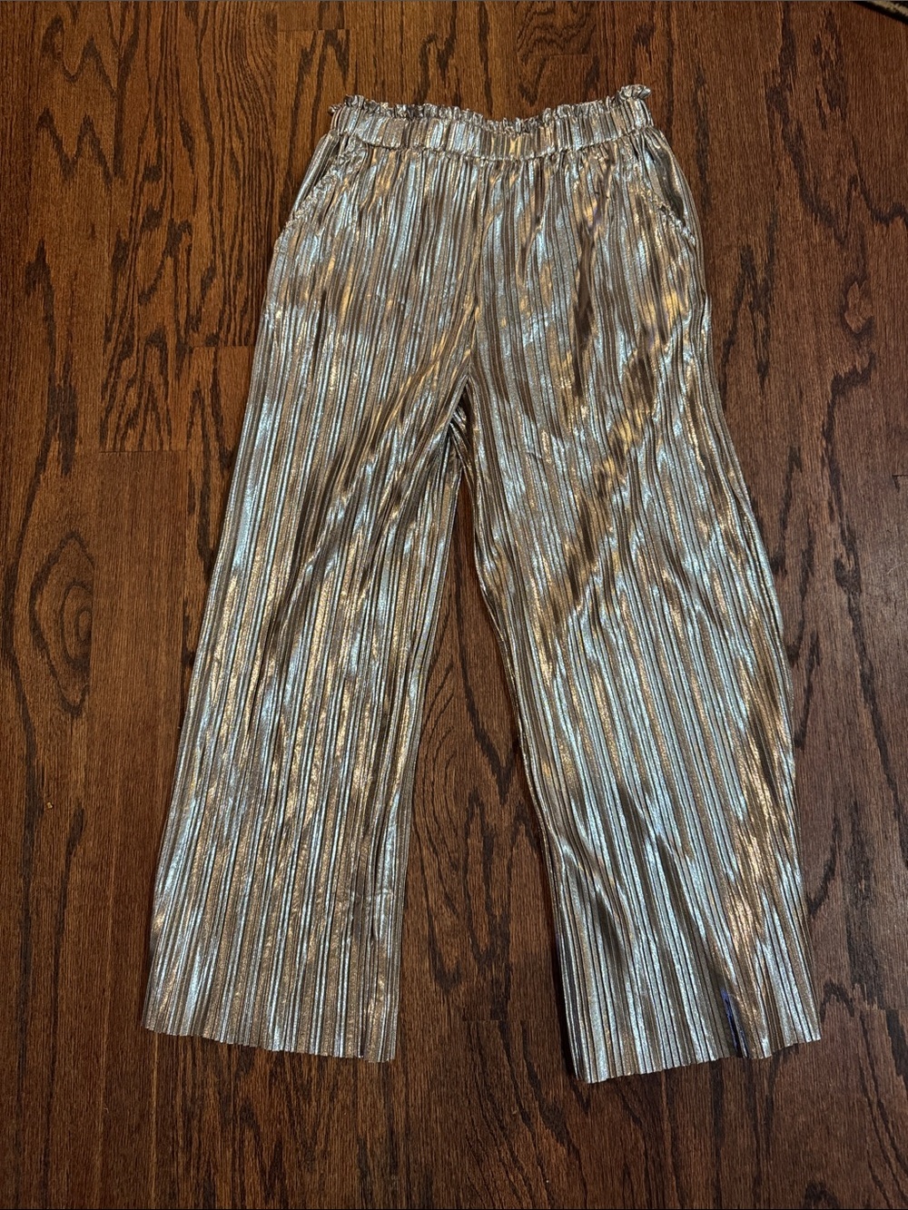 Copper Key Girls Metallic Silver Pleated Pull-On Pants size M 8-10